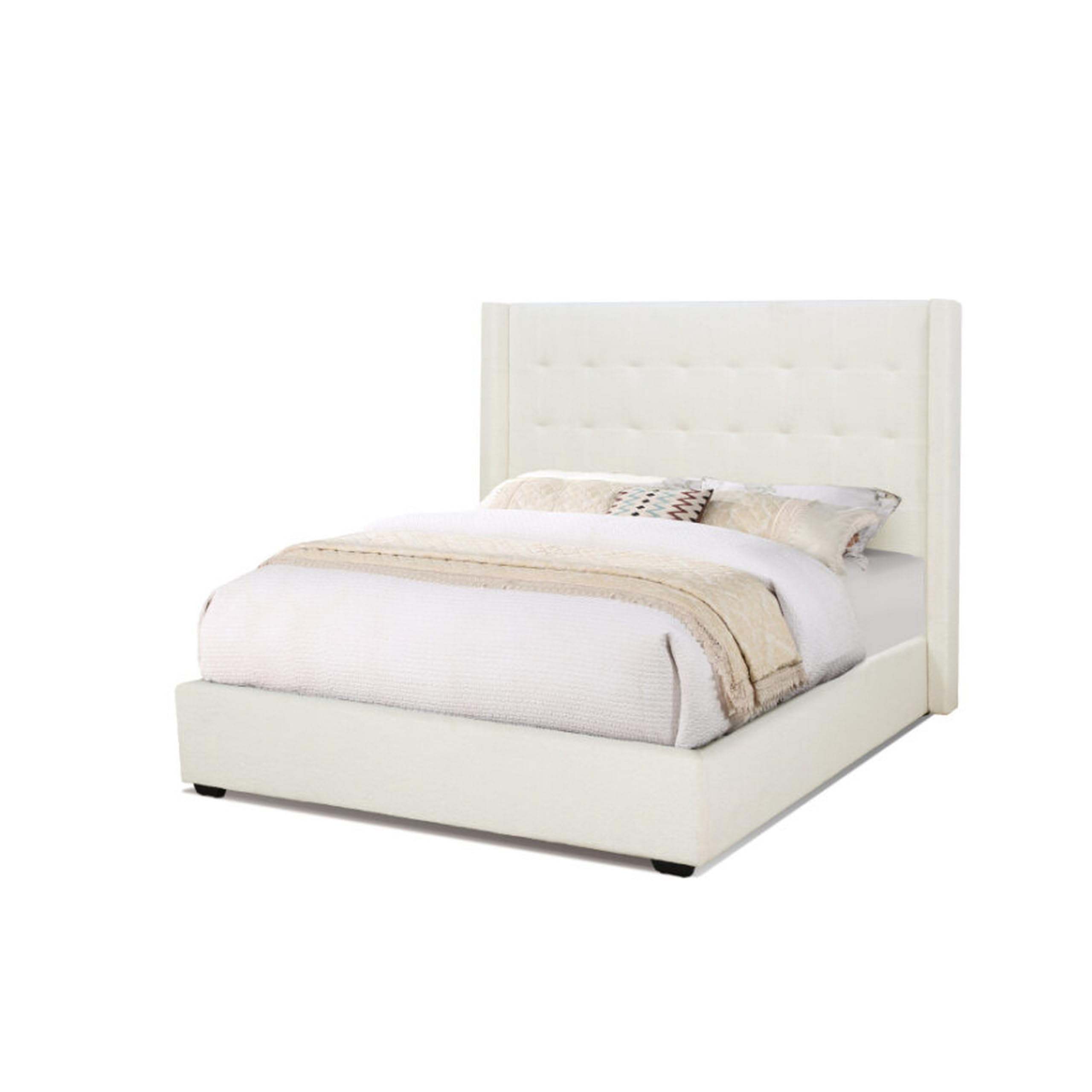 Photo 1 of Benjara Lyn King Size Platform Bed, Wingback Headboard, Teddy Upholstery, Ivory and Black