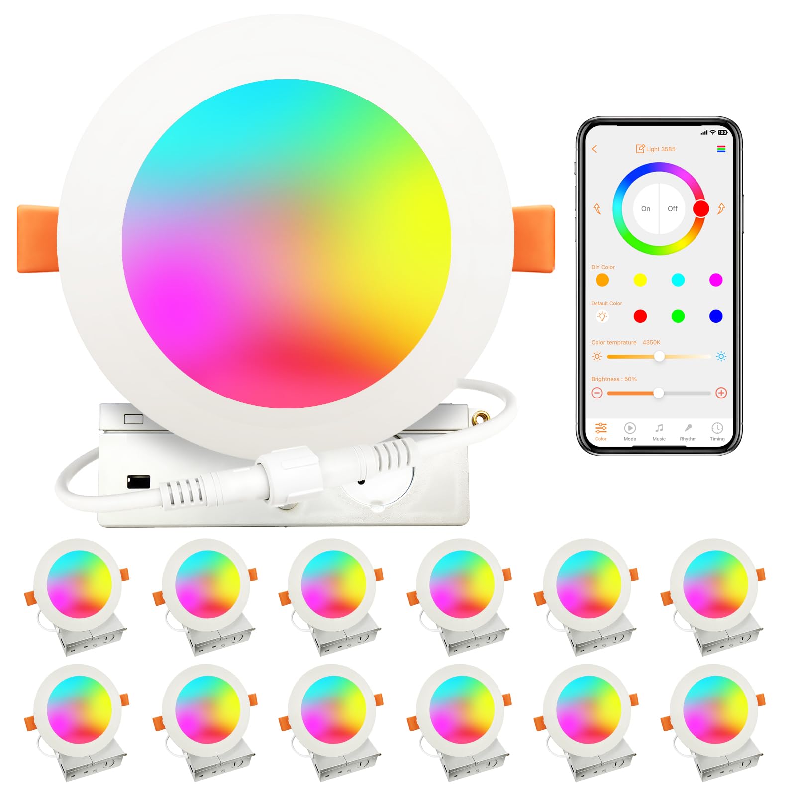 Photo 1 of MELPO Smart Recessed Lighting 4 Inch Work with Alexa & Siri?12W 1100LM Recessed Ceiling Light 2700K-5700K?16 Million Colors?Music Sync, DIY Scenes, DIY Flash, LED Downlight with Junction Box?12 Pack