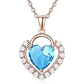 AENEAS Birthstone Necklaces for Women Sterling Silver/Rose Gold Plated Love Heart Pendant Necklace Heart Birthstone Jewelry Gift for Wife Mom Her