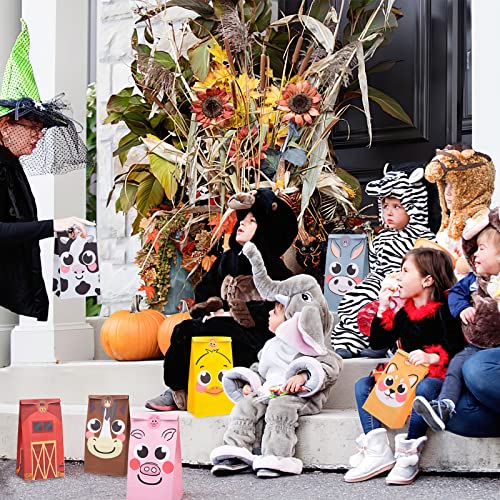 LOVESTOWN 32PCS Farm Animal Party Favor Bags, Goodie Bags with Stickers Treat Bags for Farm Birthday Party Baby Shower Barnyard Gift Bags