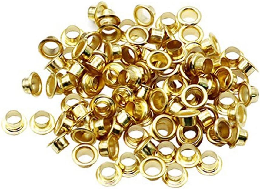 Miklan 4MM Hole 100PCS Grommets Titanium Eyelets for Washer Leather DIY Shoes Cloth Craft Repair Grommet, Shoes, Bead Cores, Clothes, Leather, Canvas (Gold)