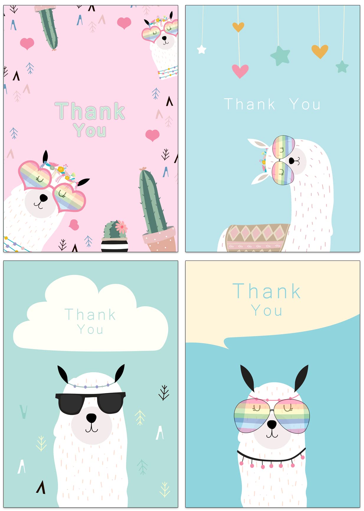 32 Thank You Cards Made from Recycled Paper with Envelopes (Lovely Llamas)