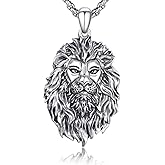 Cuoka Lion Necklace for Men Women S925 Sterling Silver King Retro Punk Gothic Hip Hop Rock Animal Lion Head Pendant Charm Jewelry Chain Necklace Viking Protection Amulet Necklaces