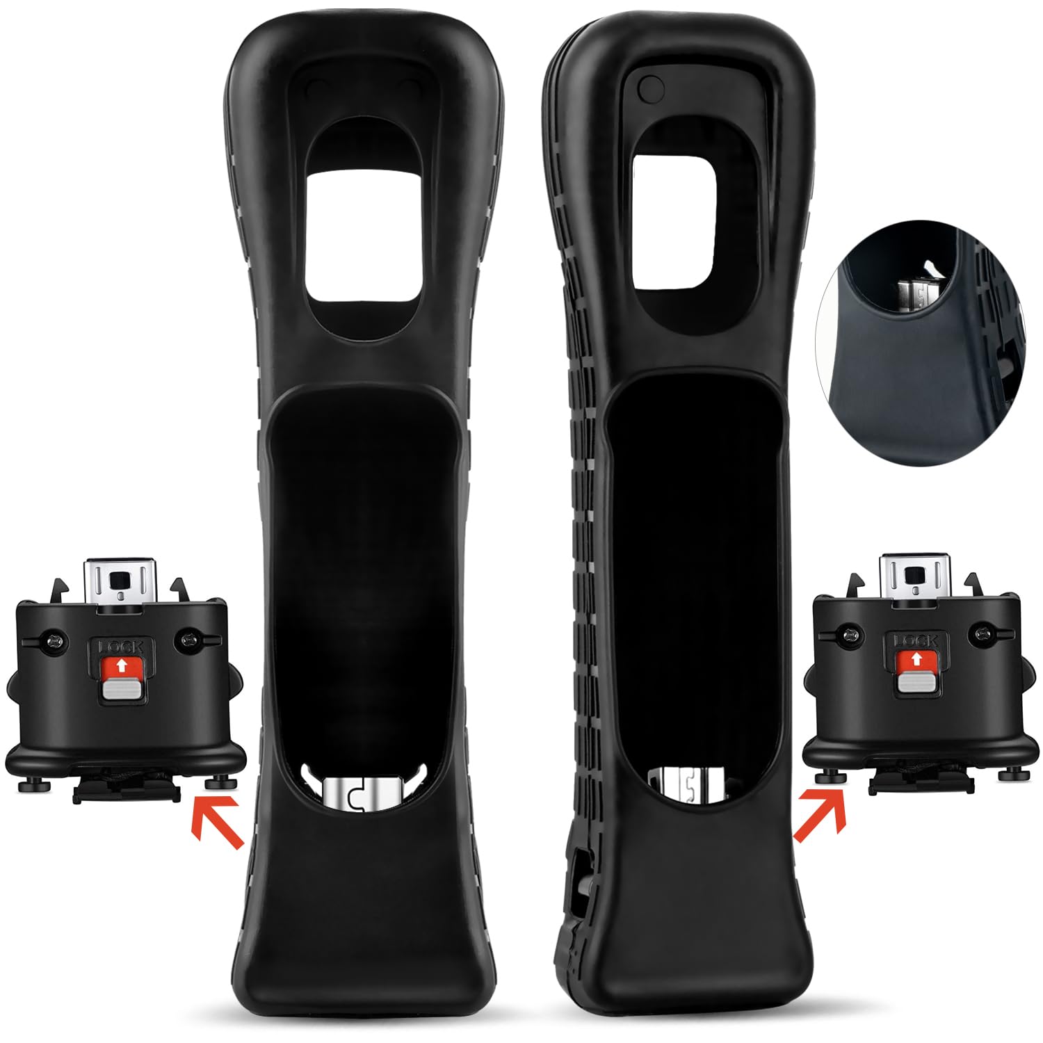 Machine-Ya 2 Pack Wii Motion Plus Adapter,with Silicon Case for wii Remote Controller- External Remote Motion Plus Sensor Controller Wii U Motion Plus (Black)