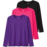 Xelky Womens Cotton Long Sleeve Shirts Workout Round Neck Casual Tops T-Shirt Plain Basic Soild Tee 3 Pack