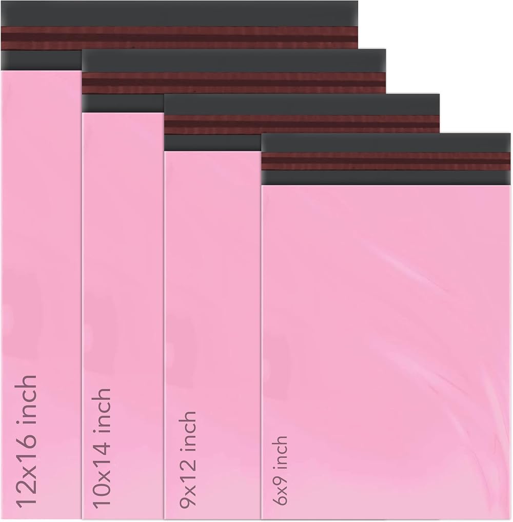 iSOUL 100 Mixed Mailing Bags 6x9 to 12x16 Self Seal Pink 60µm