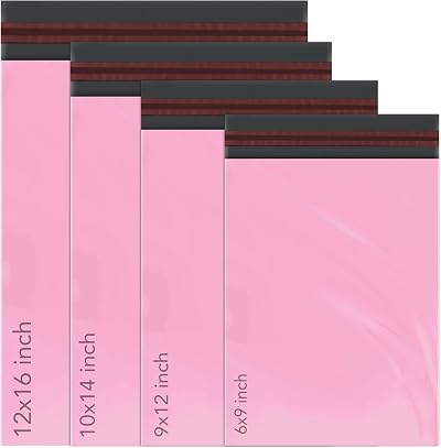 iSOUL 100 Mixed Mailing Bags 6x9 to 12x16 Self Seal Pink 60µm