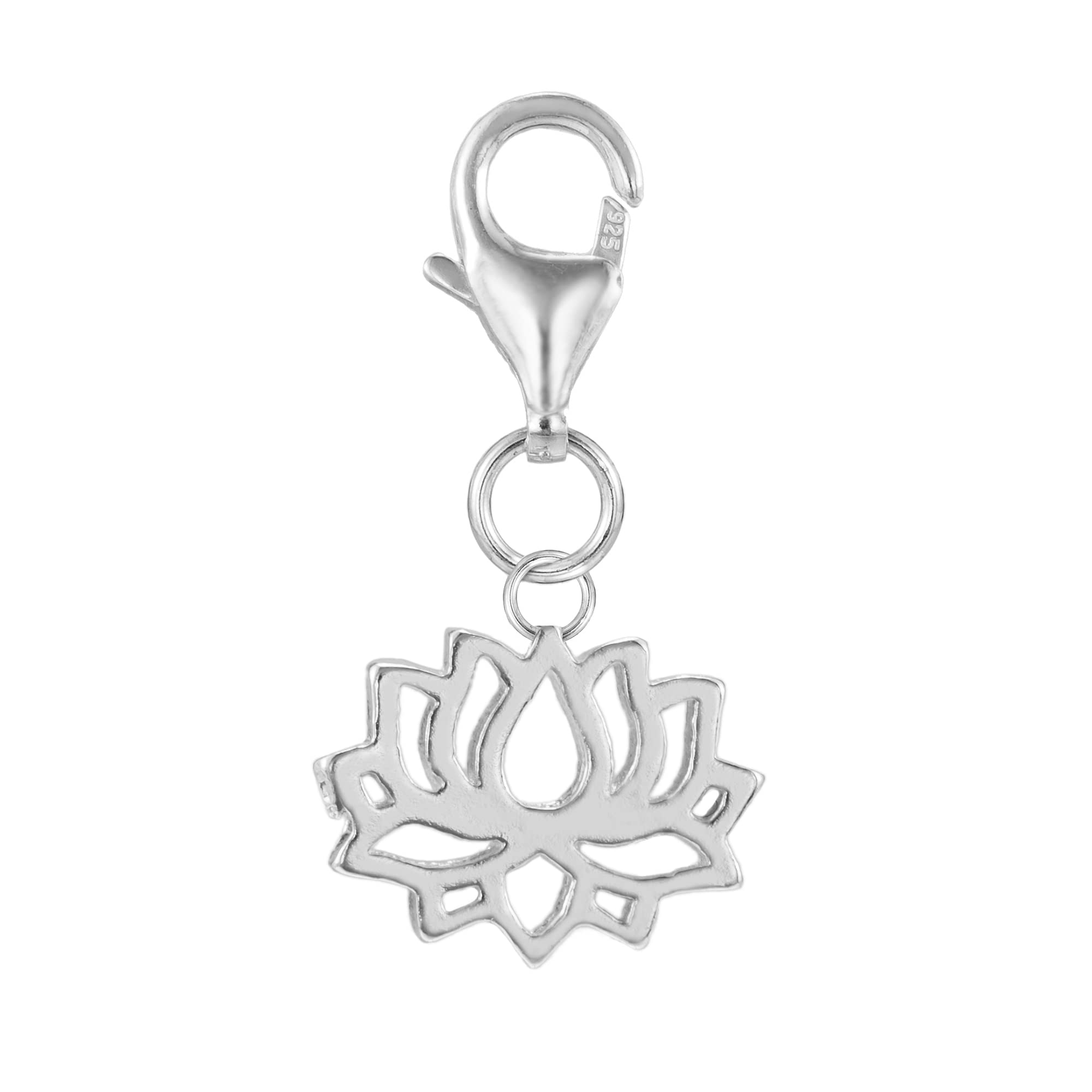 925 Sterling Small Lotus Clip on Charm Lobster Clasp Buddhism Yoga Meditation for Bracelet Necklace