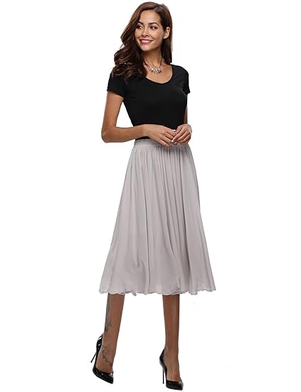 Abollria Damen Chiffon Rock Lange A-Linien Röcke Swing Maxirock mit Unterrock