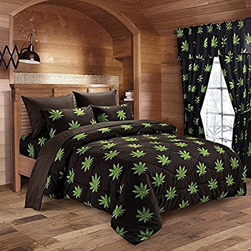 Queen Size Marijuana Pot Cannabis Leaf Bed Sheet Set
