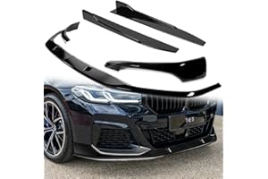 W-POWER Q1-TECH, 5-Piece Front Bumper Lip + Side Skirt Rocker Winglet Canard Diffuser Wing Compatible with 2021-2023 BMW 530e 530i 540i 550i G30 M-Sport Bumper, Front Lip Spoiler Splitter (Painted Black)