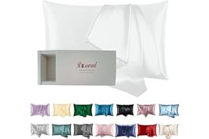 ROSEWARD Premium Mulberry Silk Pillowcase for Hair and Skin Made in USA, Anti Acne Pure Silk Pillow Cases White Queen, 100% Real 22 Momme Pillow Cover, Anti Wrinkle, 1 Pc 20"x30" (Queen, White)