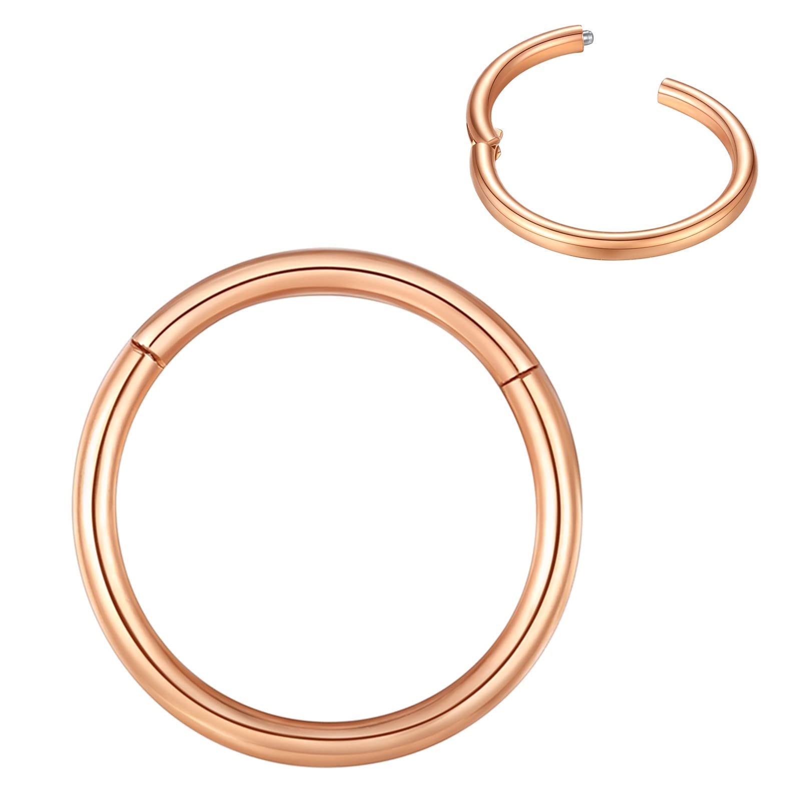 BLESSMYLOVE Nose Rings Hoop Rose Gold 20G 10mm 316L Surgical Steel Cartilage Earrings Conch Daith Helix Rook Lobe Snug Body Piercing Jewelry 20 gauge Stainless Steel Hinged Segment Rings Lip Rings