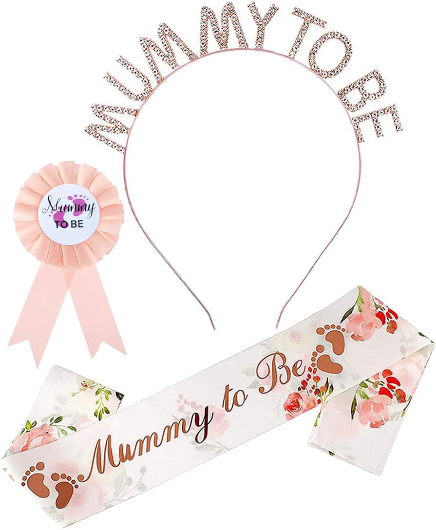 Mummy to Be Sash, 3 Pcs Accessories Include Mummy Sash, Rhinestone Tiara Crown Headband and Badge, Party Decoration Party Supplies Maternity Favour Gifts Baby Shower Gifts
