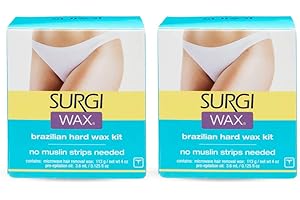 SURGI CARE Surgiwax Brazilian Hard Wax Kit - Microwaveable Wax Strip-Free Formula for Bikini & All Hair Types, At-Home Waxing Kit for Women Hair Removal, 4 oz, 2 Pack