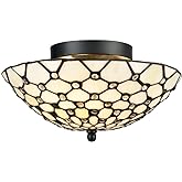 DIRYZON EUL Tiffany Style Semi Flush Mount Ceiling Fixture Antique Brass & Art Colorful Glass Shade-3 Lights