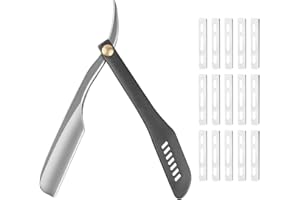 BARBERPLAN Professional Straight Razors for Men with 15 Replaceable Blades, Stainless Steel Barber Straight Edge Razor, Shaver Razor for Home Salon Grooming Using (Silver-Black)