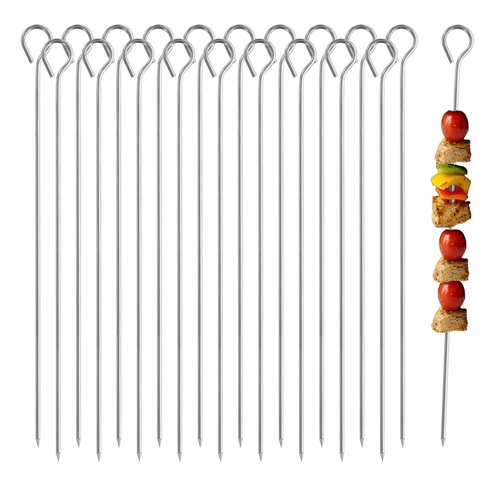 30cm Kebab Skewers, 20 Pcs Stainless Steel BBQ Grilling Skewer Reusable Metal Barbecue Kebab Skewers Sticks for Meat Vegetables