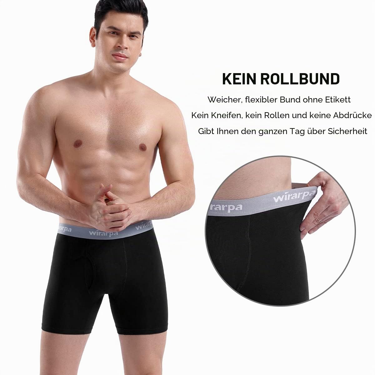 wirarpa Boxershorts Herren Baumwolle Männer Unterhosen Stretch Unterwäsche Men Boxer mit Eingriff ohne Etikett 4er Pack Schwarz Größe L 4