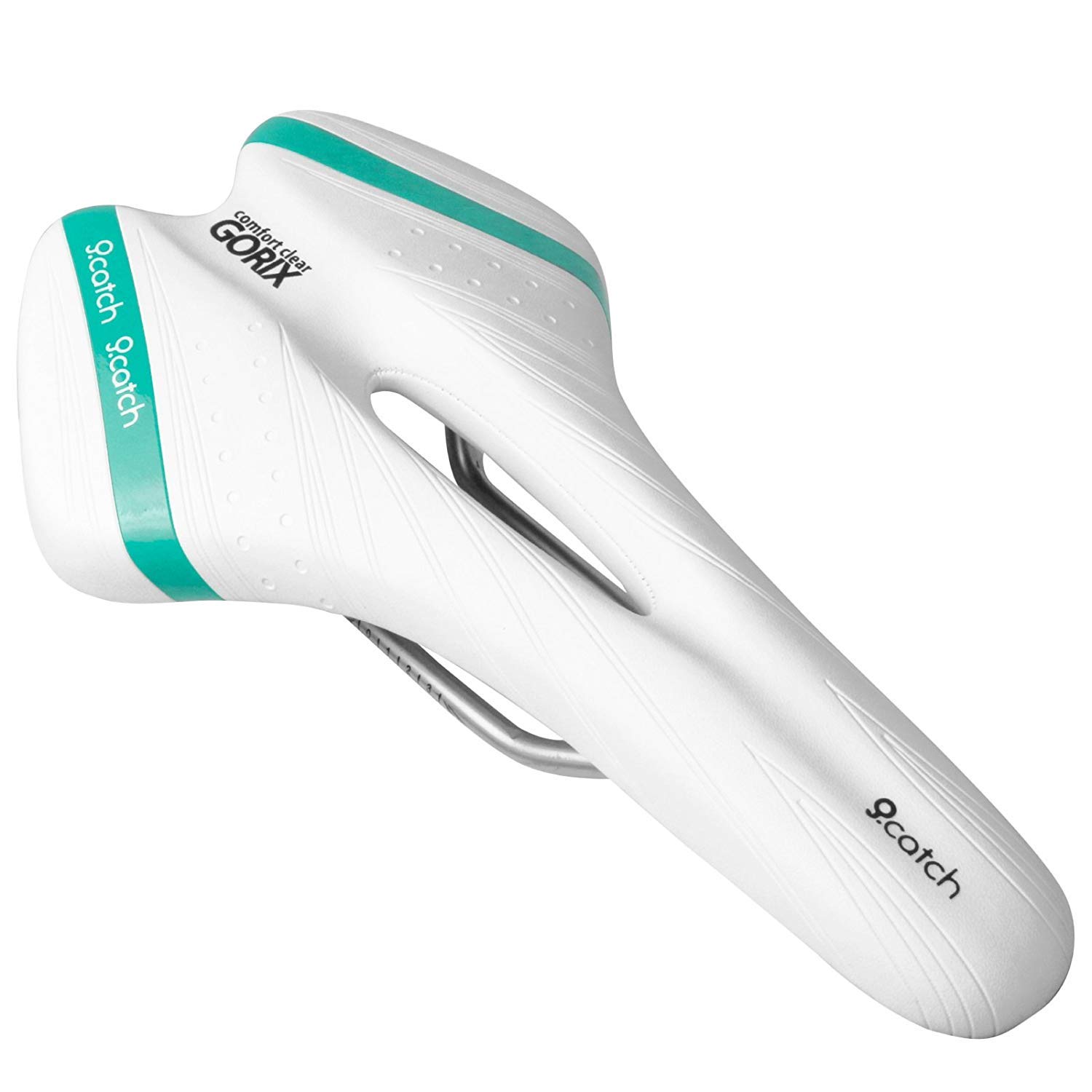 GORIX Bicycle Saddle Seat Comfortable Cushion with Rail Mountain Road Bicycle for Men and Women (A6-1) (White × Celeste)