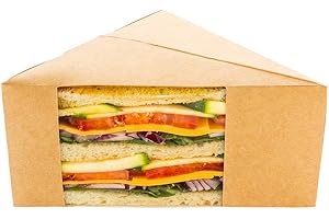 Restaurantware Large Sandwich Wedge Box Sandwich Take Out Box - 4.8" x 3.2" Triangle Sandwich Box with Window - Brown - 25ct Box