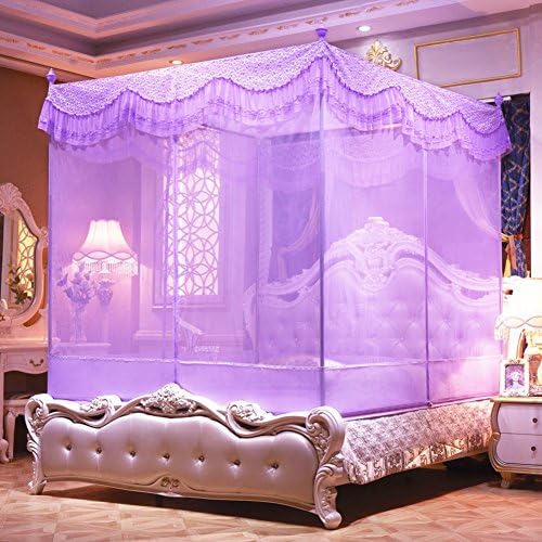 WENZHANG Lace mosquito net,Three-door Mosquito nets Encryption zipper mosquito netting Mosquito nets Four corner mosquito net bed canopy Square netting curtains-purple Twinch2