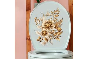Bonfage Golden Peony Flowers Toilet Cover Sticker Decals,Fish Bird Flower Leaf Waterproof Toilet Lid Tank Seat Decals Cistern Self-Adhesive Bathroom Wall Sticker, White