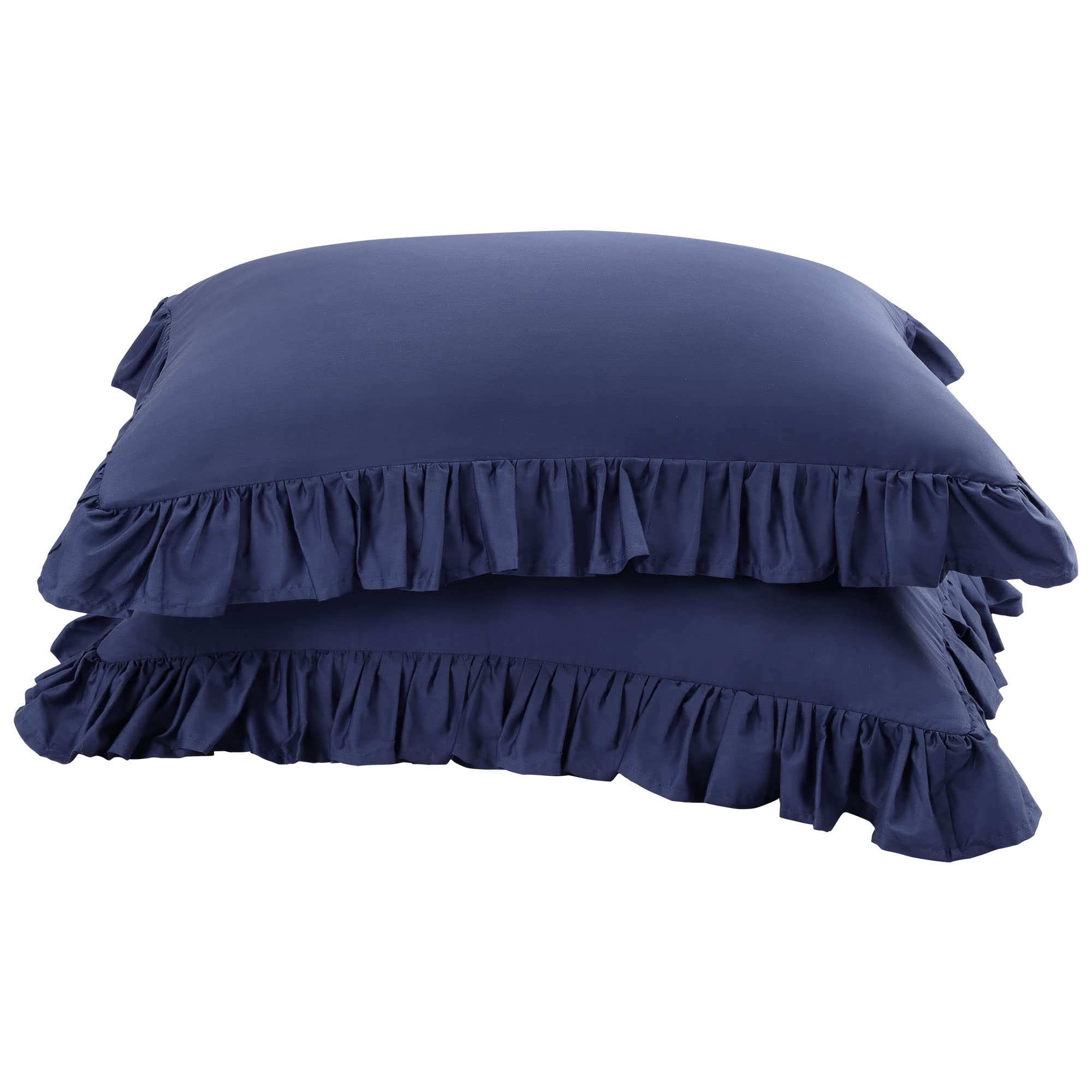PiccoCasa Pillow Shams, Soft & Breathable Cotton Pillowcase with 4" Hem Decorative Ruffle Pillow Cases 2 Pack Envelope Closure Sham Pillow Cases Navy Blue 50x65cm