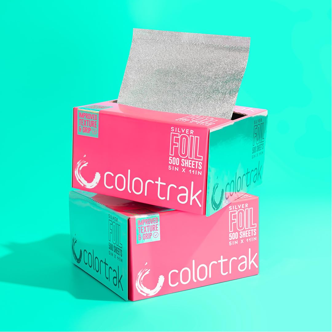 Colortrak Embossed Sheets Silver Aluminum Foil Pop-up Dispenser, 500 Pre-cut Sheets Non-slip Textured, for Hair Foil Coloring and Highlighting Applications Silver, 5 x 11