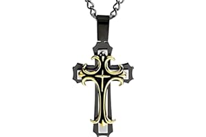 West Coast Jewelry Men's Black and Gold Plated Stainless Steel Multi-Layered Cross Pendant - 24"