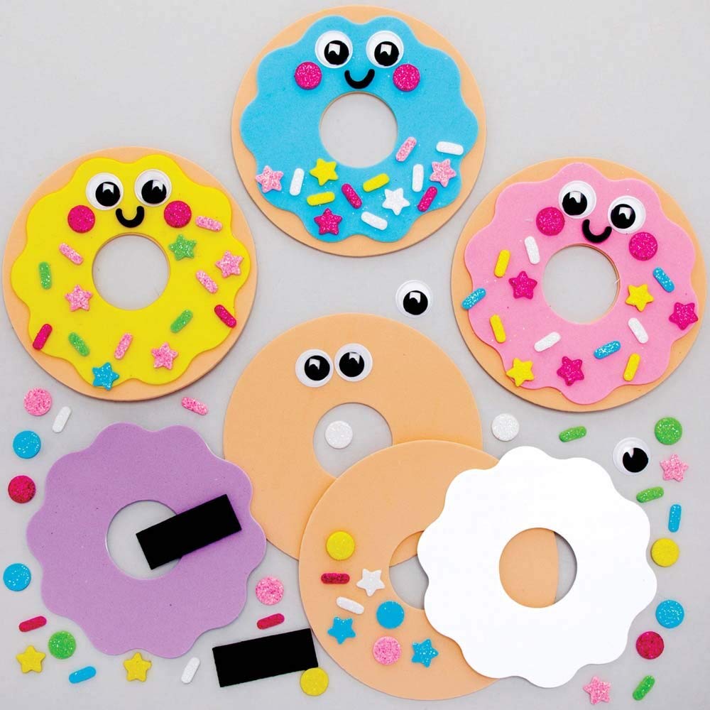 Baker Ross FE406 Donut Mix & Match Magnet Kits - Pack of 8, Kids' Fridge Magnet Craft Kit