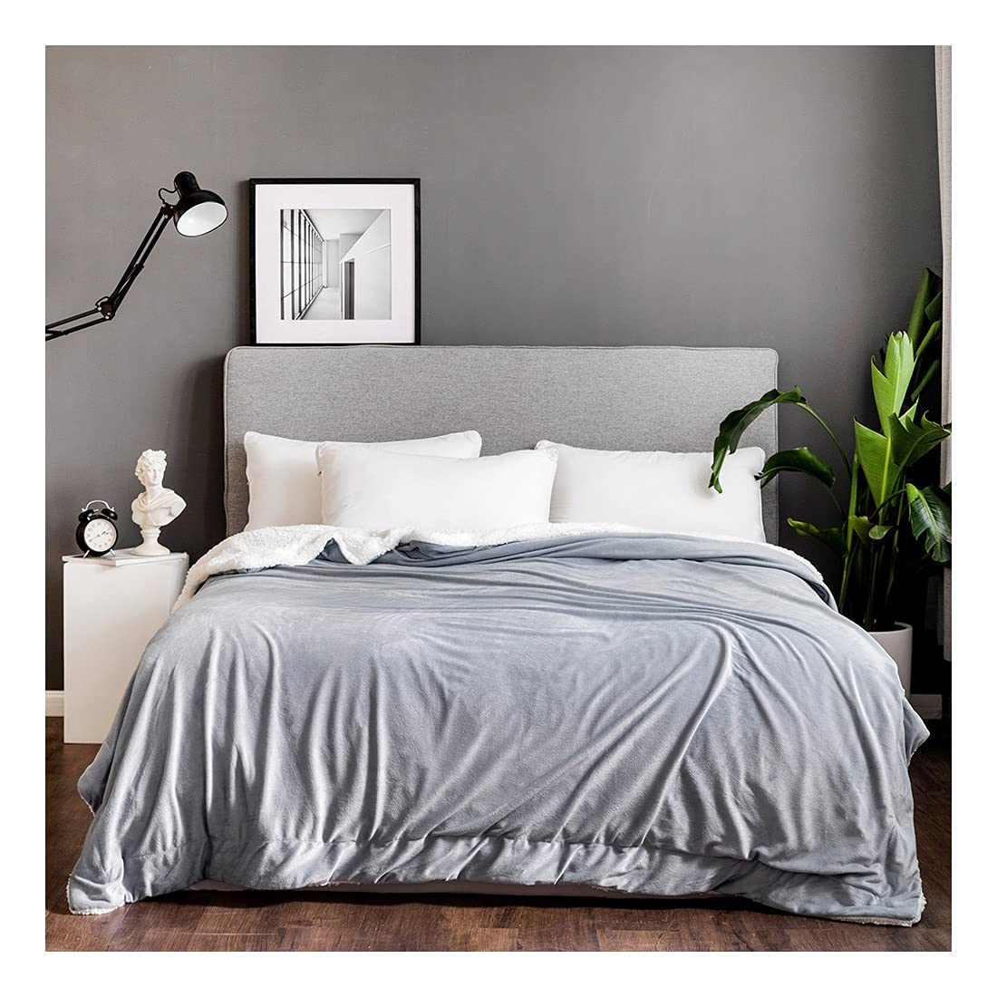 Sherpa Teddy Lush Super Soft Blanket Faux Fur Shaggy with Crystal Fleece at Back Cosy Fluffy Fuzzy Warm Solid for Sofa Couch & Bed Décor Double Ply Fully Reversible Throw (King (200x240cm), Grey)