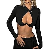 SweatyRocks Women's Long Sleeve Sexy Cut Out Slim Fit Cropped T Shirt Y2K Sexy Going Out Tops