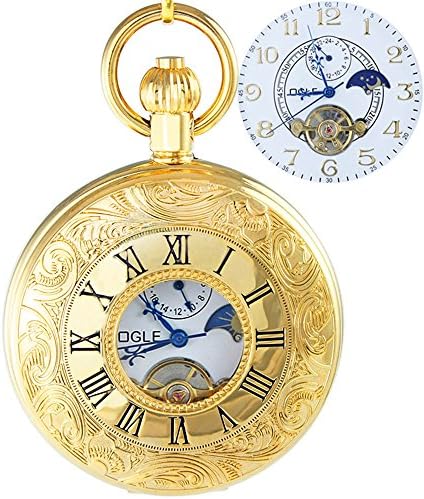 OGLEWaterproof Roman Tourbillon Phases Moon Chain Fob Skeleton Automatic Mechanical Pocket Watch