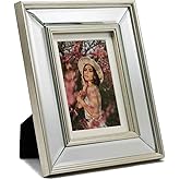 YUNDINGJI 5x7 Mat 4x6 Beveled Clear Mirror silver Arc edge Photo Frame-Organic Glass Black Velvet Back Panel for Family,Wedding,Festival,Art,Wall,Tabletop,Decoration and Display.