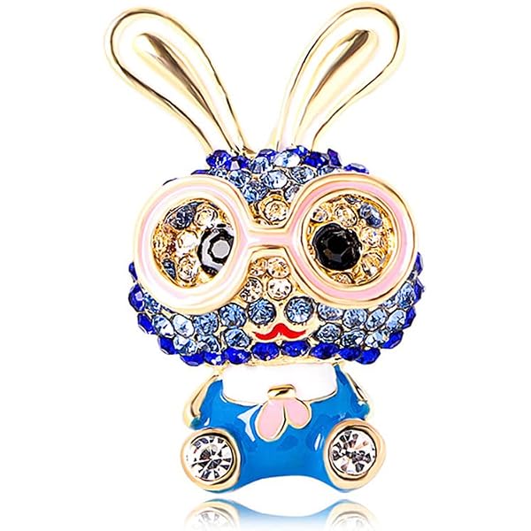 Bunny Badges Rhinestone Moving Rabbit Brooch Pin For Women Girls Fashion Crystal Enamel Love Heart Back Bunny Animal Pet Brooches Lapel Pins Dainty Cute Easter Valentine Honors Day Jewelry Gift Souvenir (Blue