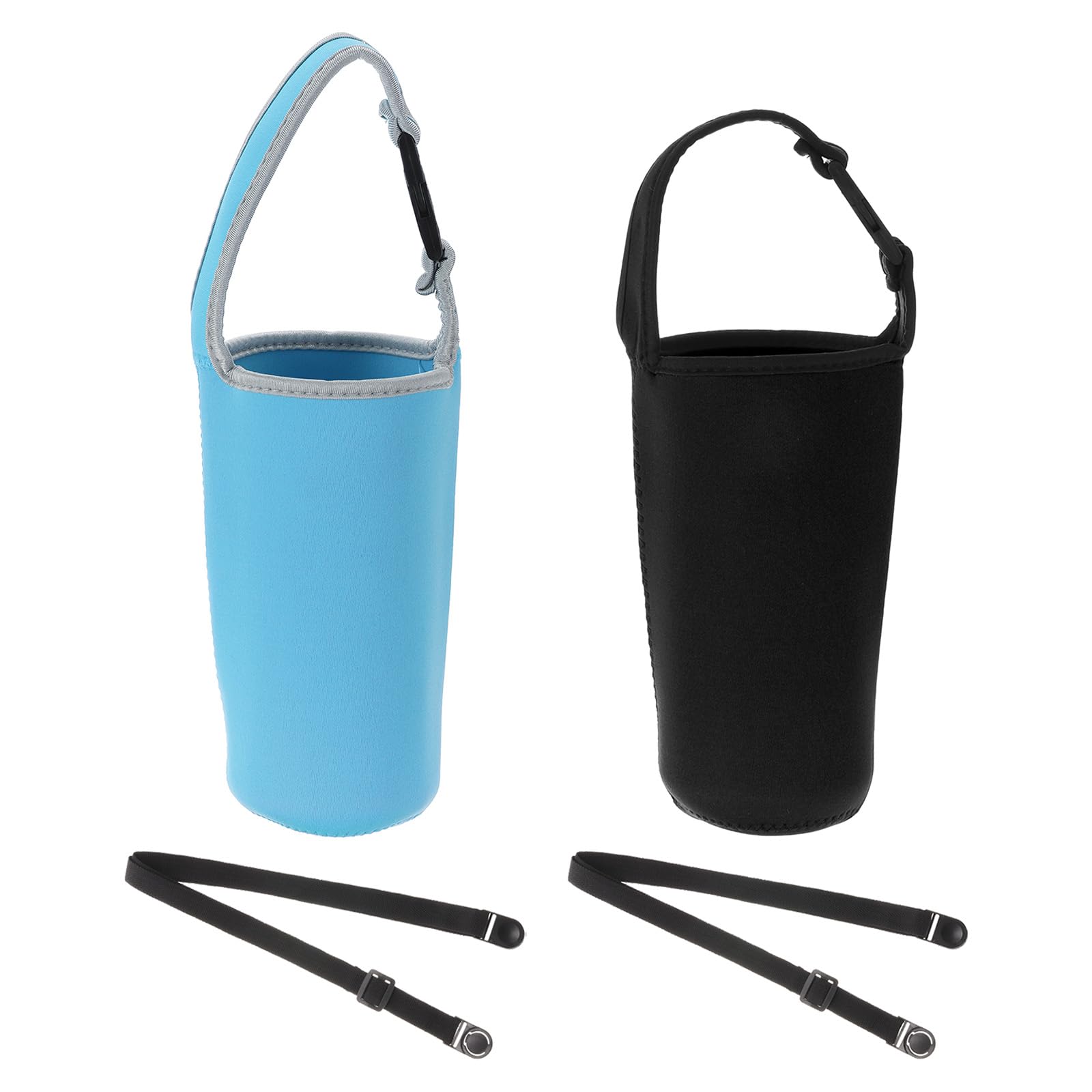 PATIKIL 30oz Tumbler Carrier Holders with Shoulder Strap Set, 2 Pack Reusable Neoprene Insulated Coffee Mug Water Bottle Cap Tumbler Carrier Pouch Protector, Blue,Black