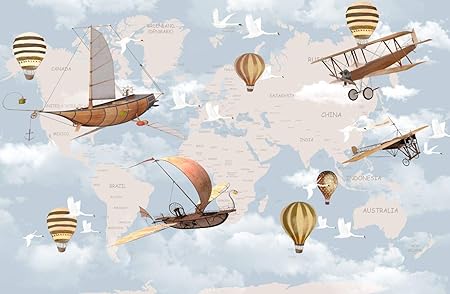 Carte Du Monde Avion Ballon Feu 3d Papier Peint De Dessin Anime Murale Pour Bebe Chambre D Enfant 3d Mur De Mur Decoration Murale 3d Autocollant De Dessin Anime 350x250cm Amazon Fr Bricolage