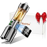 Super Bright Flashlight High Lumens 100000 Rechargeable, Powerful 30W LED, Long Lasting 30H, Daul Bottons 10Modes with Side Light, Quick USB C Charge & Output, Multi-functional for Home Camping Hiking