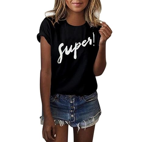 Damen T-Shirt VEMOW Frauen 2018 Sommer Kurzarm Brief Gedruckt Bluse Casual Tops