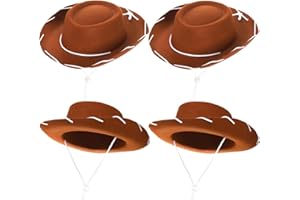 Peohud 4 Pack Felt Cowboy Hat, Small Western Cowgirl Hat, Wide Brim Cowboy Hat with Neck Drawstring, Cosplay Costume