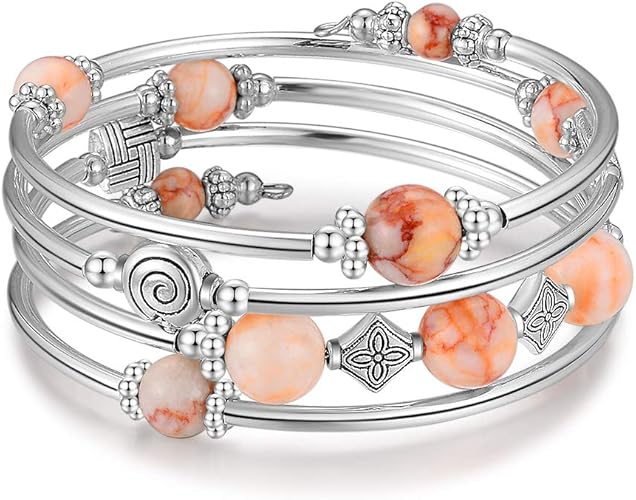 Amazon ビーズパールバングルラップブレスレット ファッションボヘミアンジュエリーマルチレイヤーチャームブレスレット 厚いシルバーメタルビーズ付き 女性や女の子へのギフトに ピンク バングル 通販