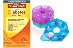 Nature Made Diabetes Health Pack, Pack of 1, 60 packets each pack, bundle with Textila Pill Organizer