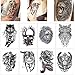 COKOHAPPY 8 Sheets Large Temporary Tattoo Half Arm Extra Sleeve Elephant, Dead Skull, Lion, Owl, Dragon, Tiger, Wolf for Guys Man Shoulder Chest Back