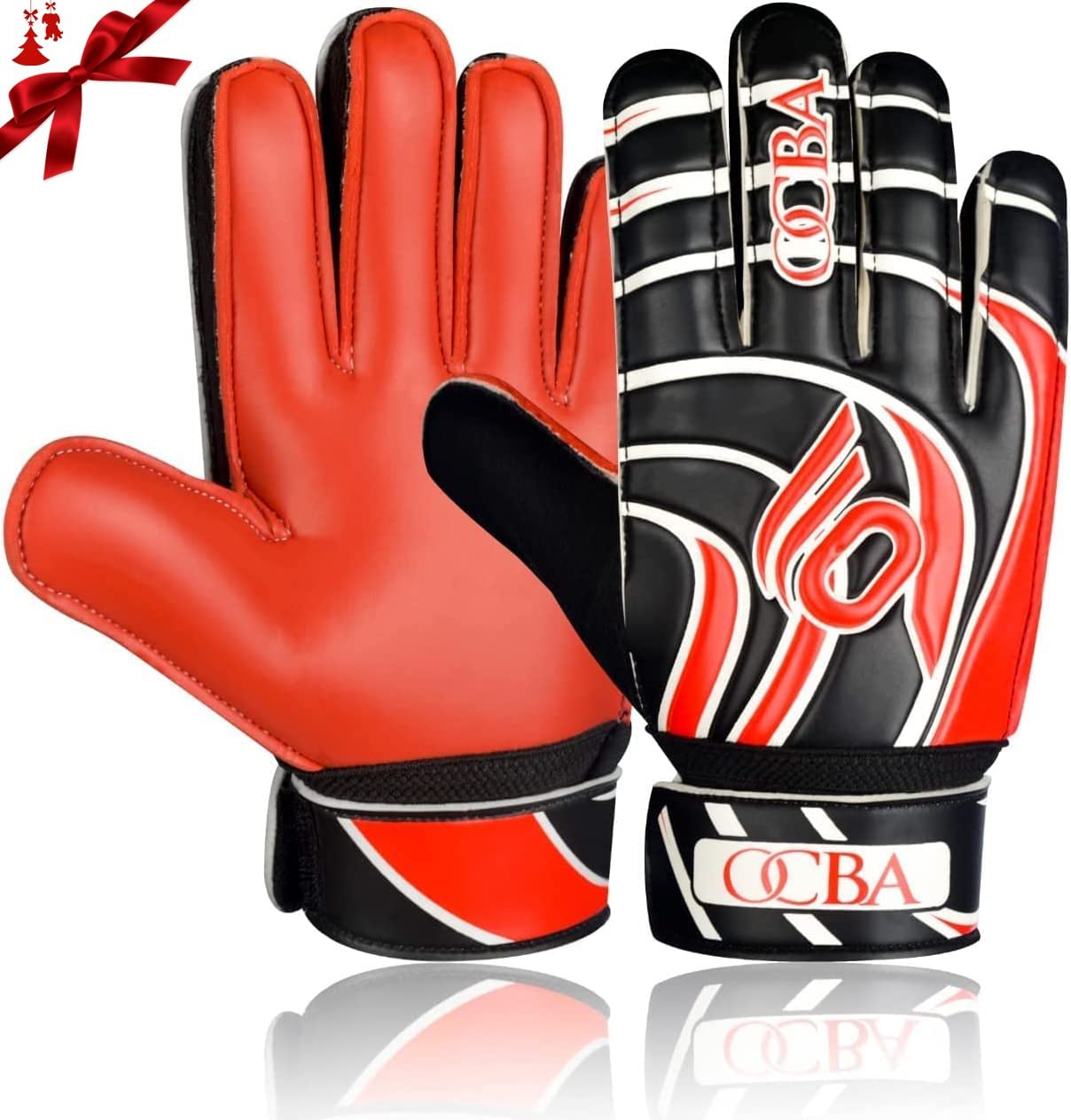 OCBA Goalkeeper Gloves with Super Grip Latex and Shock Absorption Padding for Palm and Finger Protection, Available in Bright Colors (Red, 6)