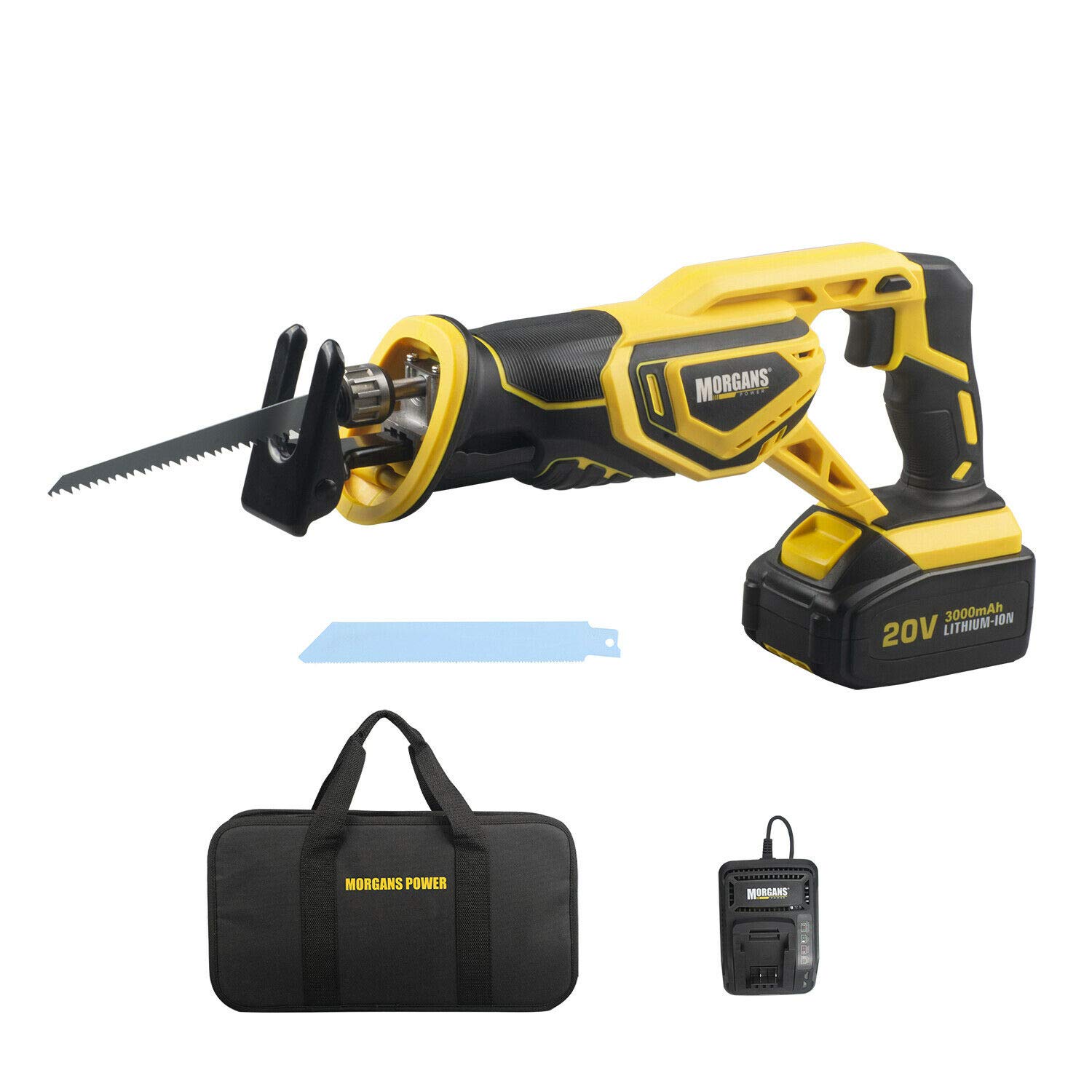 Reciprocating Saw, Morgan's Power 20V MAX Cordless with 3.0Ah Battery & 1hr Fast Charger, Includes 2 Quality Saw Blades