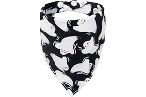 ICEMOOD Halloween Dog Bandanas Black Ghost Spooky Boo Costumes, Cute Holiday Triangle Pet Scarf with Snap Button for Boys, 30-75lbs, Medium and Large Breed