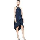 S.L. Fashions Womens Jewel Halter Neckline Cocktail Dress, Wedding Guest, Perfect Party Dress,(Petite and Regular Sizes)