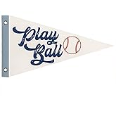 WXHUM Boys Nursery Playroom Room Decor, Play Ball Pennant Banner Flags, Minimalist Blue Kids Wall Art Decor for Toddler Room Nursery Playroom, Baseball Party Decorations, 8x14 Inch