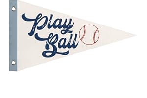 WXHUM Boys Nursery Playroom Room Decor, Play Ball Pennant Banner Flags, Minimalist Blue Kids Wall Art Decor for Toddler Room Nursery Playroom, Baseball Party Decorations, 8x14 Inch